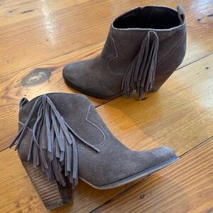 Steve Madden Fringe Suede Ankle Boots - Taupe